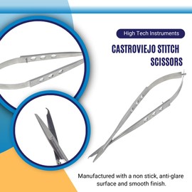 Surgical Castroviejo Stitch Scissors With One Hook Blade & Spring Action Handle Stainless Steel Lightweight Shears Used in Medical Labs & Training Centres (7 INCH)
