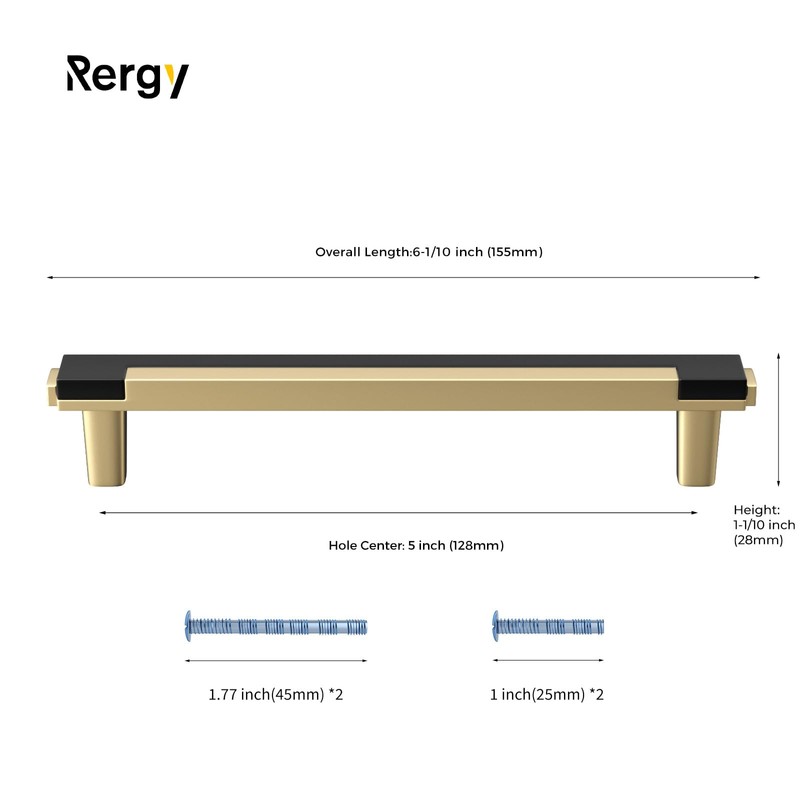 Rergy 10 Pack 5 Inch Black and Gold Cabinet Pulls