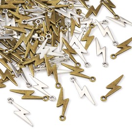 Craftdady 100pcs Tibetan Lightning Bolt Pendants Vintage Antique Flash Thunder Geometric Dangle Charms 2 Colors 28x7.5mm for Bracelet Necklace Jewelry Craft Making