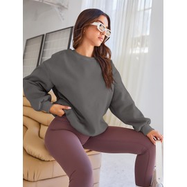 EFAN Womens Sweatshirts Oversized Crew Neck Pullover Casual Hoodie Fleece 2024 Trendy Fall Outfits Clothes DarkGrey M