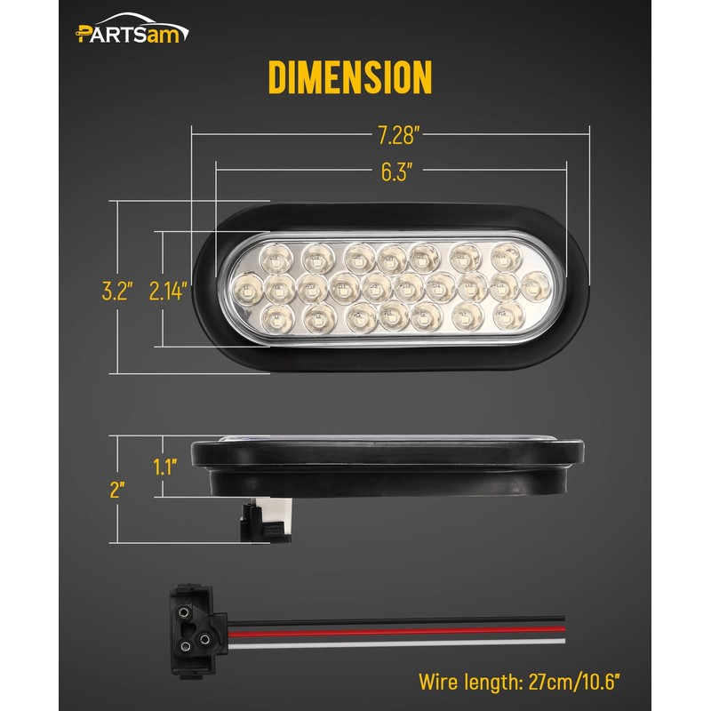 Partsam 2x Oval Brake Stop Tail Turn Sealed Marker Lights