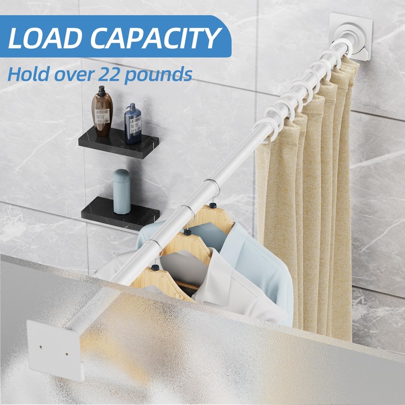 CorkLatta White Shower Curtain Rod,1 Inch Diameter Stainless Steel Adjustable