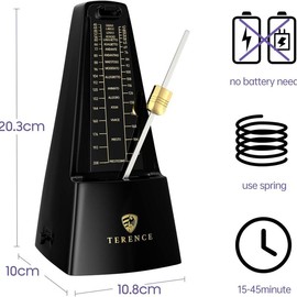 Terence Mechanical Metronomes for Piano Guitar Violin Bass Drum and Other Musical Instruments Loud Sound and High Precision Track Beat and Tempo for Beginners (Wood Grain) - Color: JPQ-BLACK-US