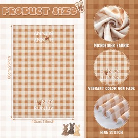 Macarrie 4 Pcs Watercolor Easter Kitchen Towels,Easter Egg Bunny Rabbit Dish Towel,17x26 Inch Bathroom Hand Towel,Absorbent Rustic Spring Tea Towel for Kitchen Bath Decor(Brown,Plaid Dots)