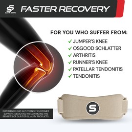 Sleeve Stars Patellar Tendon Support Strap Osgood Schlatter Knee Brace for Youth, Kids, Women & Men w/ 3 Lengths, Swedish Brand Knee Strap Patella Tendon Support for Arthritis & Tendonitis (Beige)