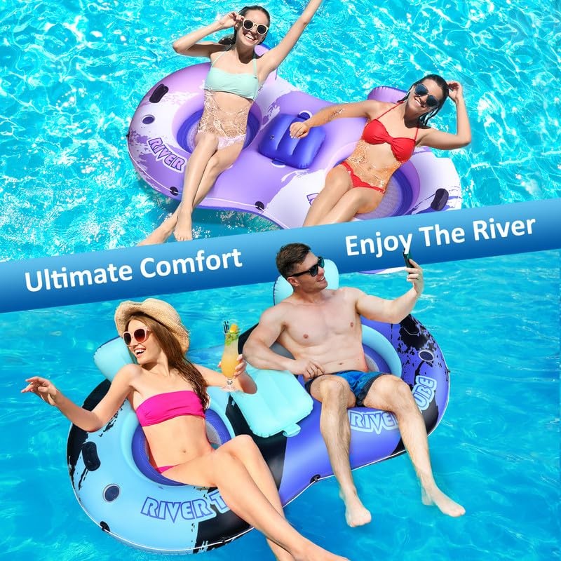 Heavy Duty Double River Tube, 2-Person Inflatable Floating Tube with