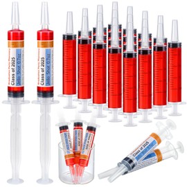 Threlaco 40 Pcs Nursing Graduation Party Supplies, 20 Pcs 20 ml Plastic Syringes for Shot Drinks, 20 Pcs Sticky Labels, Class of 2025 Graduation Decoration Nurse Party Supplies BSN Rn LPN Gift