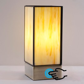 Tiffany Lamp Touch Control Small Table Lamp Beige Yellow Stained Glass Desk Lamp 4x4x10 Inches Reading Light