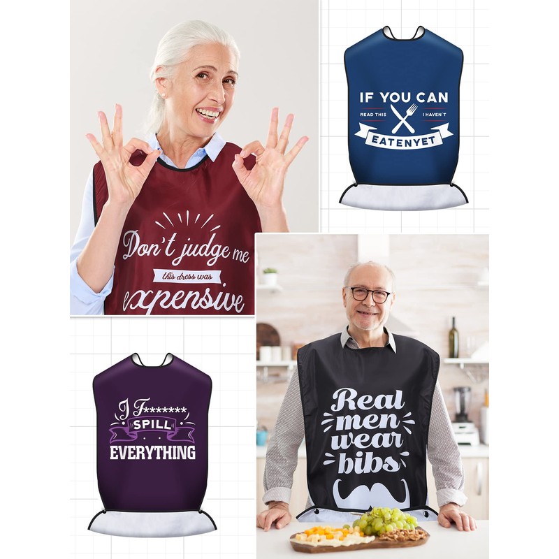 Janmercy 5 Pcs Funny Adult Bibs Washable Dining Clothing Protector