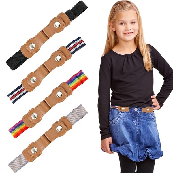 Puedno Pack of 4 Children's Belts, Adjustable Elastic Buckle-Free Children's