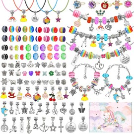 Girls Toys Charm Bracelet Making Kit, Jewellery Making Kit with Rings Beads Charms Bracelets & Necklace String, DIY Crafts Supplies Kits, Jewelry Gifts Set for 6 7 8 9 10 11 12 Year Old Girls Teens Kids (with Gift Box)