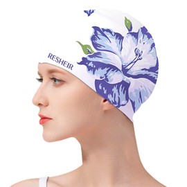 Girl Long Hair Swim Cap Lady Elegant Dandelion Lily Print Elastic Waterproof Silicone Swimming Bathing Cap Women Summer Stretchable Swim Pool Hat Beach Surfing for Adult Ears Protection Gift (Lily)