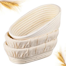 10 inch Oval Banneton Bread Proofing Basket Set of 3 Sourdough Bread Baking Supplies Dough Proofing Bowls with Liners Perfect for Professional & Home Sourdough Bread Baking