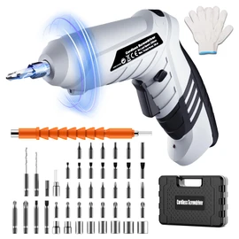 Electric Screwdriver, Small, Electric Drill, Screwdriver, Forward and Reverse Switch, 2 Variations (4.2 V, 1,500 mAh, 48 Parts + Work Gloves Included), Electric 2.5-3N.m, Extension Rod, Drill Shaft, Type-C Charging, 60 Minutes of Continuous Use, Cordless
