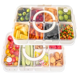 LUXEAR Divided Serving Tray with Lid and Handle Snack Box Charcuterie Container Dishwasher Safe 2Pack Snack Platters Portable Clear Organizer for Fruits, Candy, Snacks, Picnic, Party&Travel