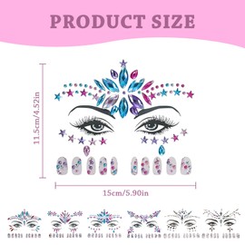 Set of 6 Glitter Stones Face, Gemstone Temporary Tattoos Face and Nails Jewel Stickers, Crystal Face Rhinestones for Music Carnival Party Makeup Birthday Party