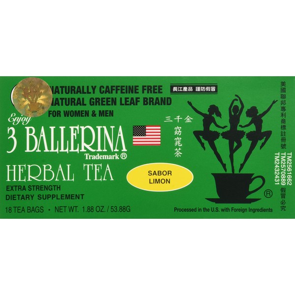 3 BALLERINA TEA DIETERS DRINK EXTRA STRENGH LEMON FLAVOR (3 boxes, 18 tea bags , 1.88 oz ）