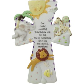 God Created Everything 7 inch Resin Stone Decorative Hanging Wall Cross