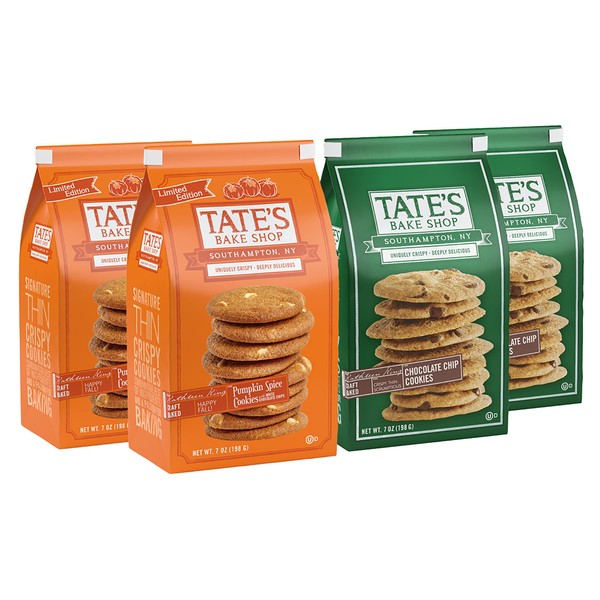 Tate's Bake Shop Cookies Variety Pack, Pumpkin Spice & Chocolate Chip Cookies, 4-7 oz Bags