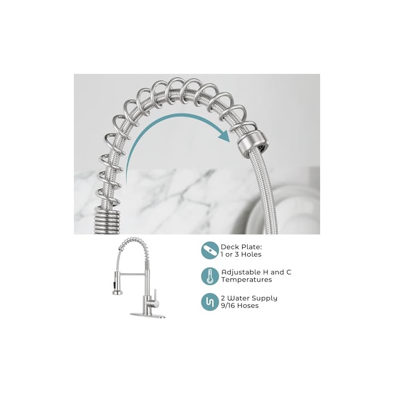 Kitchen Faucet with Pull Down Sprayer,Commercial Single Handle Stainless Steel