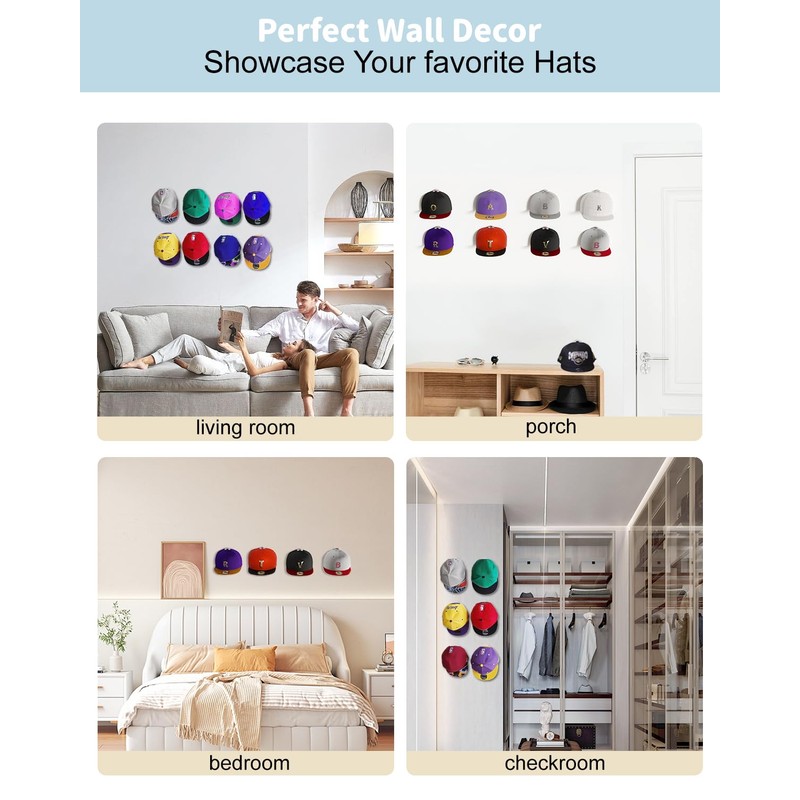 MSKEI Adhesive Hat Hooks for Wall, Baseball Caps Strong Holdr,