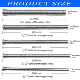 Pack of 5 Spring Pipe Benders, Bending Spring, Curved Copper Aluminium Tubes, Super Elastic Steel Spring Pipe Bender, Spring Pipe Bending Set, for Copper Pipes, Aluminium Pipes 1/4 5/16 3/8 1/2, 5/8