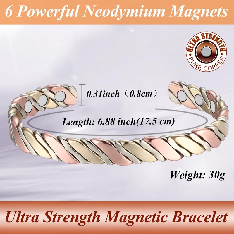 Cigmag Lymphatic Drainage Copper Bracelet for Women 99% Solid Pure
