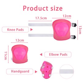 MUNSKT 8 Pcs Kids Pink Knee Pads Wrist Guards Elbow Protective Set, with Drawstring Storage Bag and Hair Band, 3-12 Years Old Girls Adjustable Comfortable Gear for Roller Skates Scooter Skating Riding