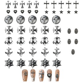 BTtime Punk Nail Art Charms Nail Parts Metal Parts 3D Studs Deco Parts Retro Cross Punk Nail Rivet Nail Parts Nail Design Supplies DIY Craft Accessories (Vintage Silver 50pcs)