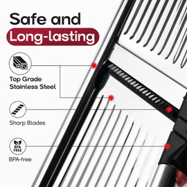 X Home Adjustable Mandoline Slicer for Kitchen, Stainless Steel Food Slicer, Vegetable Slicer for Cucumber, Potato, Carrot, Onion, Cleaning Brush & Food Pusher Included, Easy to Use & Clean