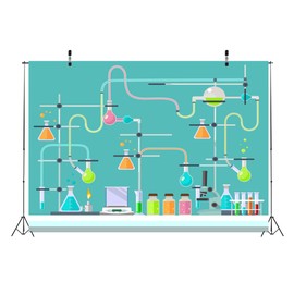 Loccor 5x3ft Fabric Chemical Lab Backdrop Blackboard Chemical Elements Scene Setter Online Teaching Background for Students Mad Scientist Birthday Party Graduation Video Decor Laboratory Banner