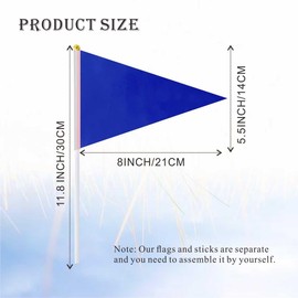 Ckexin 25Pack Solid Blue Pennant Stick Flag Small Mini Triangle Blank DIY Graffiti Hand Held Flags Decorations 5x8 Inch