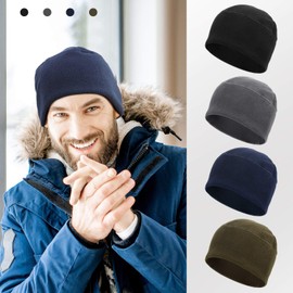 SATINIOR 4 Gorros de Tejido de Forro Polar Gorro de Punto de Invierno para Diaria Deportiva (Negro, Verde, Gris, Azul Marino)