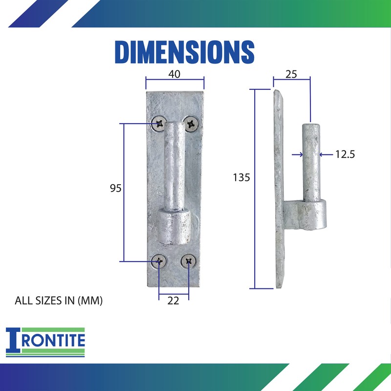 IRONTITE® Hooks On Plates Gate Hinges with 12mm Pin to