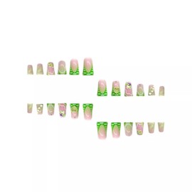 FIEONCIY Press on Nails Duck Shaped Glossy Full Cover Acrylic Duck False Nails with Designs Artificial Medium Duck Shaped Fake Nails with Charms Glue ons Fingernails for Women Girls(XXS172)