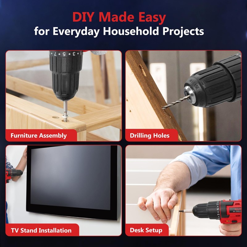 20V Power Drill Cordless, Cordless Drill with Battery and Charger
