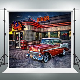 VIDMOT 50's Rock Roll Diner Backdrop 1950s Vintage Car Retro Nostalgia Photography Background 8x8ft Photo Shooting Studio Props Party Decor BJLSVV798