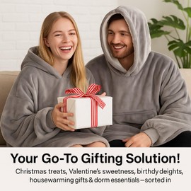 Good Nite Blanket with Sleeves for Women and Men, Sherpa Cuddly Blanket, Portable Blankets, Adult Cosy Sweater, Portable Warm Blankets, Oversized Hoodie with Pockets, Grey (80 x 85 cm)