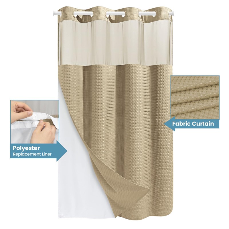 EUTXL Beige Stall No Hook Shower Curtain with Snap in