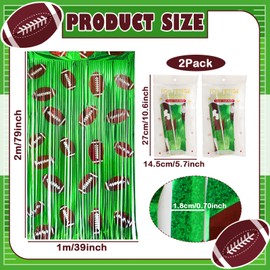 2 Pack Football Party Decorations, 3.3x6.6 ft Football Foil Fringe Curtain, Sports Background Photo Props Party Decorations for Game Day Birthday Party Supplies