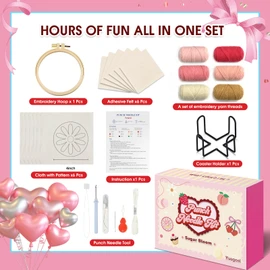yuegool 6PCS Punch Needle Coasters Kit,Easy DIY Punch Needle Embroidery Kit for Beginners Adults Kids Including Patterns, Tools, Yarns, Hoop, Instruction, Coaster Holder Art Craft Supplies
