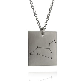 FashionJunkie4Life Leo Constellation Pendant Necklace - Engraved Stainless Steel Zodiac Sign with 18" Chain