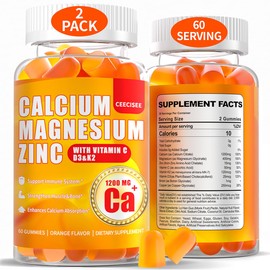 Ceecisee Calcium Magnesium Gummies for Women Men: 1200mg Calcium Citrate Zinc with Vitamin C D3 K2 - Vegan Sugar Free High Absorption Supplement(120Count)