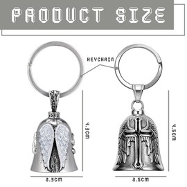 FENQURO Pack of 2 Guardian Bell Motorcycle Bells, Stainless Steel Motorcycle Bell Lucky Charm, Motorcycle Bell Hanger Chrome for Motorcycle Accessories or Key Chain