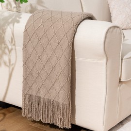 battilo Knit - Manta Decorativa con patrón de Diamante, Beige, 52" x 80"