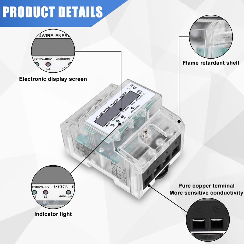Electricity Meter, DIN Rail, Three-Phase Meter, Calibrated Electricity Meter with
