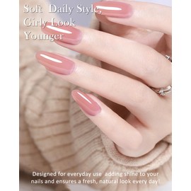Nude Pink Jelly Nail Gel Glue Polish, 15ml Skin Tone Color Crystal Transparent Nude Neutral Sheer High Gloss Shimmer Gel Polish, Soak Off UV/LED Home DIY Gel Polish Mother’s Day Gift for Women-005