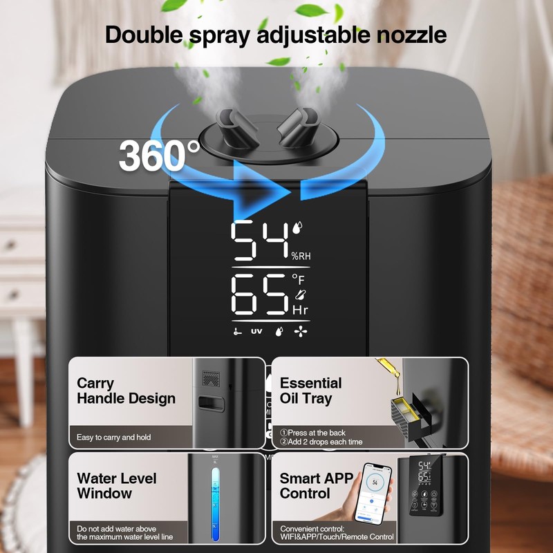 Honovos Smart Humidifiers Large Room Bedroom Home, 2.11Gal(8L) Quiet Top