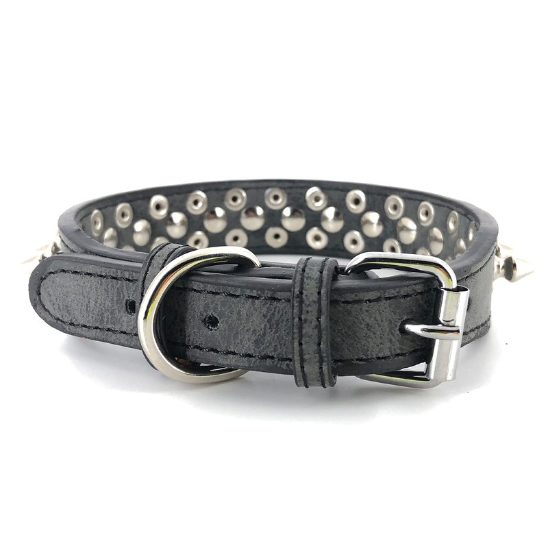 Spiked Studded Dog Collar-Chrome Round Stud Anti-Bite Collar (Black,M)