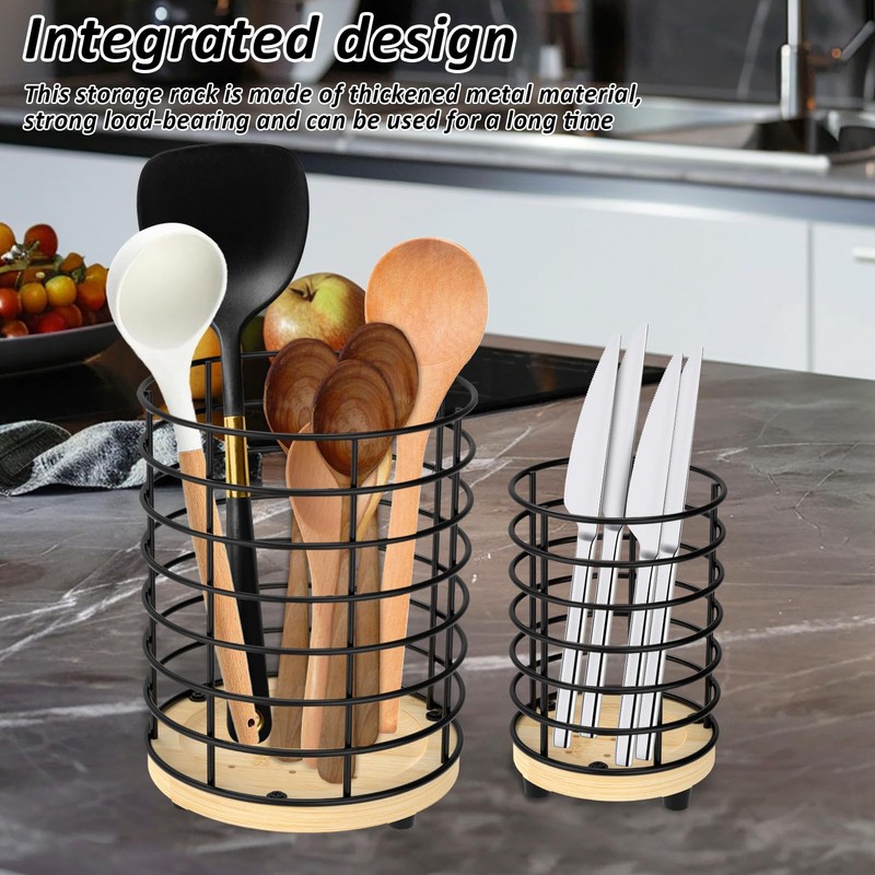 UKQRRTC 2Pcs Hollow out Iron Utensil Caddy, 2 Sizes, Open